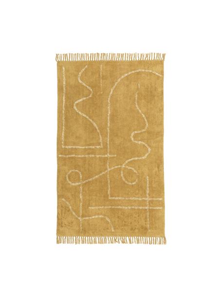 Handgetufteter Baumwollteppich Lines mit Fransen, Gelb, B 80 x L 150 cm (Größe XS)