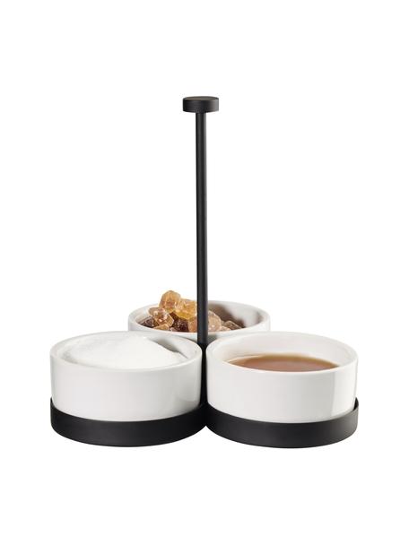 Set de cuencos de porcelana Cabaret, 4 pzas., Cuencos: porcelana, Estructura: metal recubierto, Negro, blanco, Ø 8 x Al 18 cm