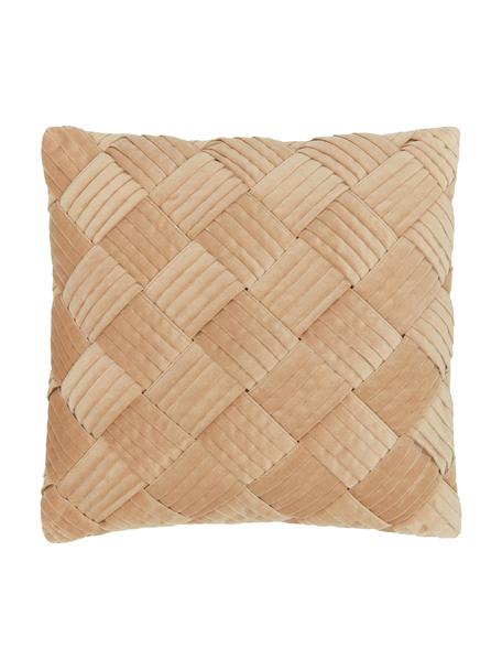 Samt-Kissenhülle Sina mit Strukturmuster, Samt (100% Baumwolle), Beige, B 45 x L 45 cm
