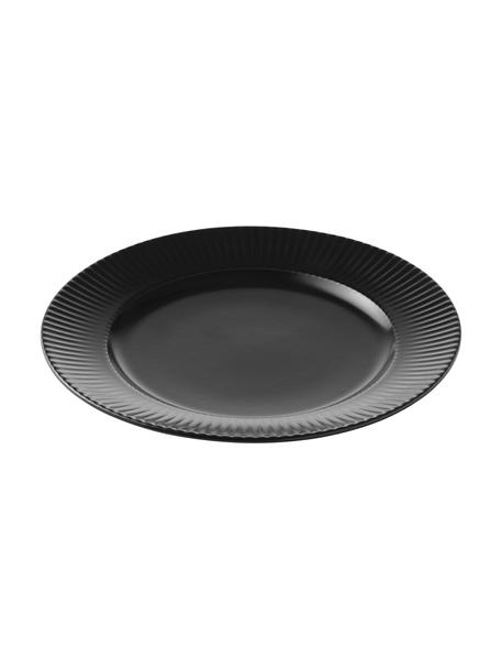 Snídaňové talíře s rýhovanou strukturou Groove, 4 ks, Kamenina, Černá, Ø 21 cm, V 1 cm