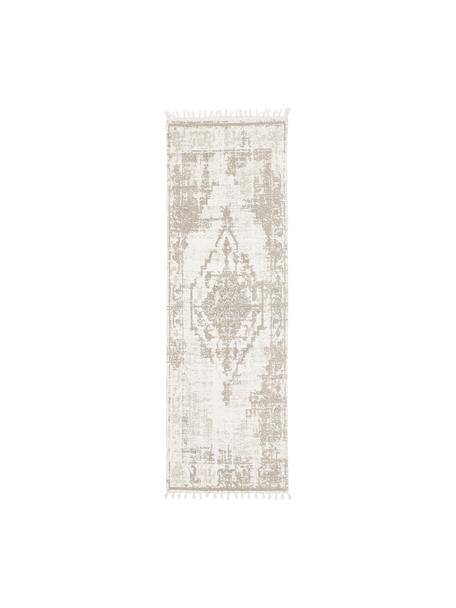 Ręcznie tkany chodnik z bawełny w stylu vintage Jasmine, Odcienie beżowego, we wzór, S 80 x D 250 cm