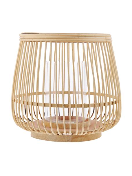 Lampáš z bambusu Caits, Svietnik: svetlohnedá Cylinder: priehľadná, Ø 31 x V 29 cm
