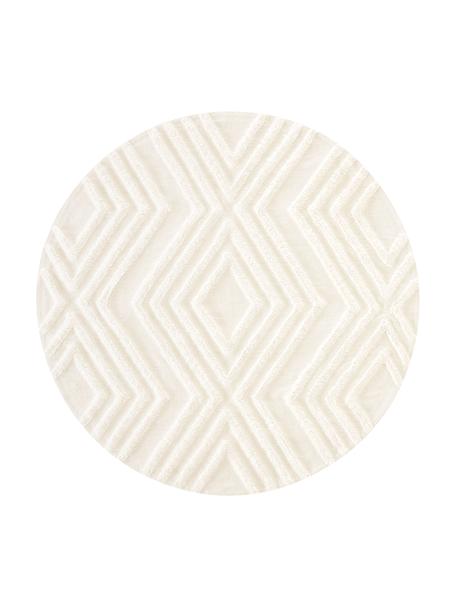Alfombra redonda de algodón texturizada Ziggy, 100% algodón, Blanco crema, Ø 120 cm (Tamaño S)