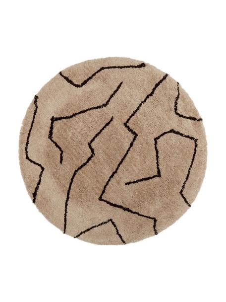 Alfombra redonda artesanal de pelo largo Davin, Parte superior: 100% poliéster-microfibra, Reverso: poliéster reciclado, Beige, Ø 200 cm (Tamaño L)