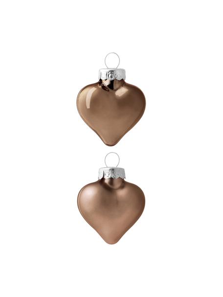Weihnachtskugeln Evergreen in Herzform, 12 Stück, Glas, Walnussbraun, B 5 x H 4 cm