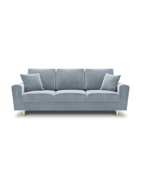 Sofá cama de terciopelo Moghan (3 plazas), con espacio de almacenamiento, Tapizado: 100% terciopelo de poliés, Estructura: madera de pino maciza, ag, Patas: metal revestido, Terciopelo azul claro, patas dorado, An 235 x F 100 cm
