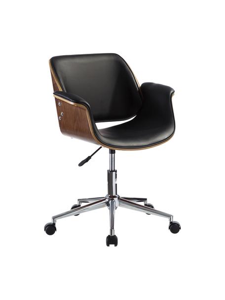 Chaise de bureau pivotante en cuir noir hauteur réglable Marbella, Noir, brun, couleur argentée, larg. 59 x prof. 57 cm