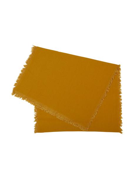 Bieżnik z bawełny z frędzlami Nalia, Bawełna, Żółty, S 50 x D 160 cm