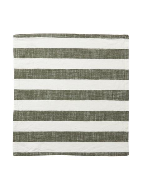 Stoff-Servietten Strip aus Baumwolle, 2 Stück, 100 % Baumwolle, Olivgrün, Weiß, gestreift, B 45 x L 45 cm