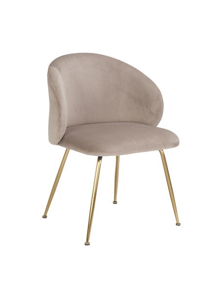 Fluweel gestoffeerde stoelen Luisa in taupe, 2 stuks, Bekleding: fluweel (100% polyester) , Poten: gepoedercoat metaal, Fluweel taupe, goudkleurig, B 59 x D 58 cm