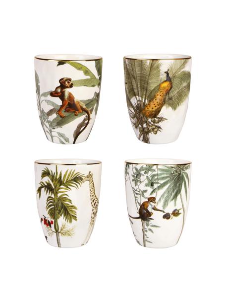 Súprava hrnčekov s tropickým motívom Animaux, 4 diely, Porcelán, Viac farieb, Ø 8 x V 10 cm