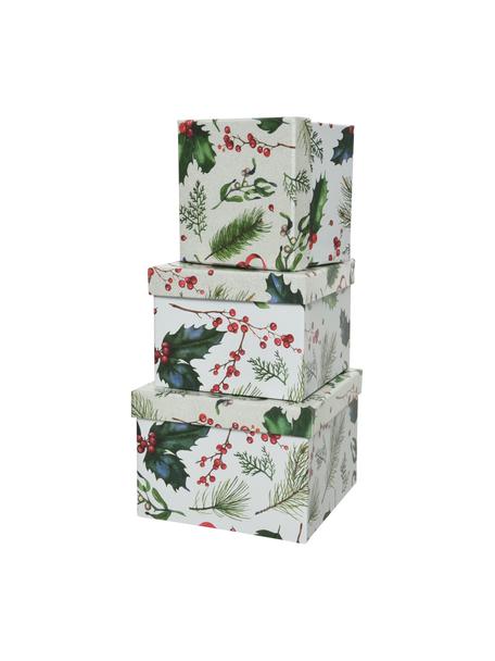 Sada dárkových krabic Mistletoe, 3 díly, Papír, Bílá, zelená, červená, Sada s různými velikostmi