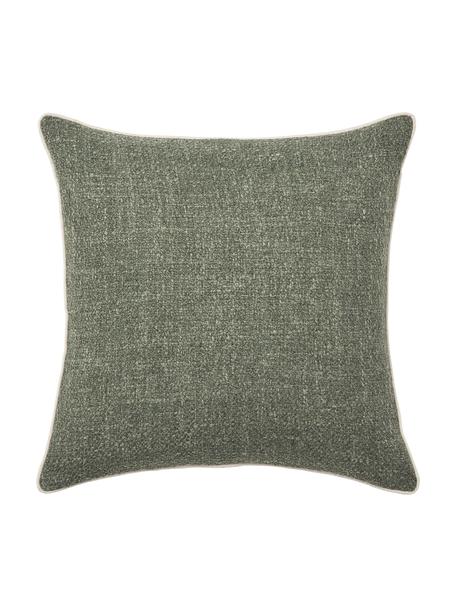 Housse de coussin en tissu bouclé avec bordure passepoilée Aya, Vert, larg. 45 x long. 45 cm