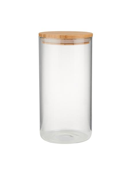 Opbergpot Woodlock met deksel van beukenhout, Glas, beukenhout, Transparant, beukenhoutkleurig, Ø 11 x H 28 cm, 2.3 L