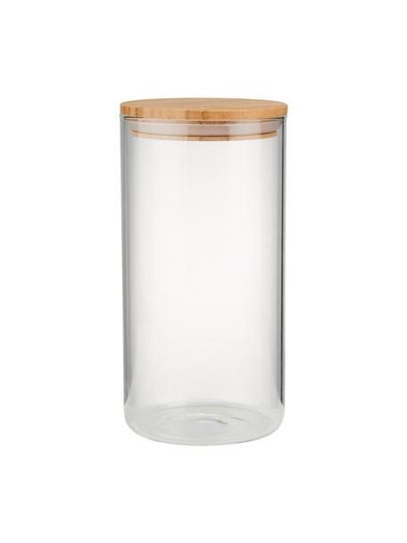 Opbergpot Woodlock met deksel van beukenhout, Pot: glas, Deksel: beukenhout, Transparant, beukenhout, Ø 11 x H 28 cm, 2.3 L