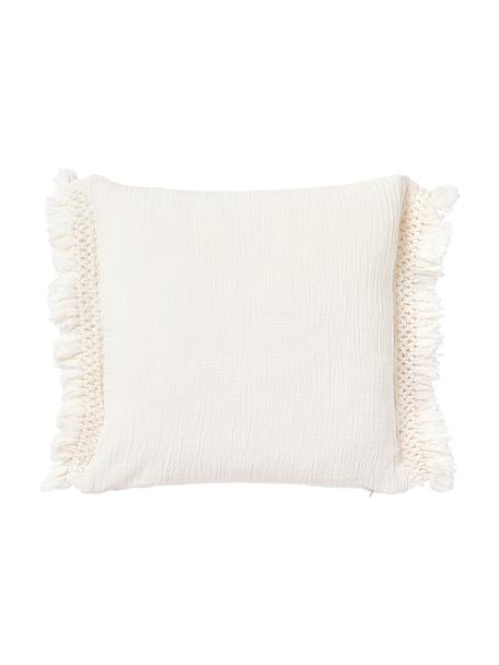 Poszewka na poduszkę z bawełny z frędzlami Piera, 100% bawełna, Kremowobiały, S 45 x D 45 cm
