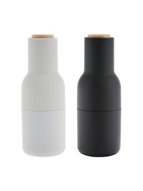 Súprava mlynčekov na soľ a korenie s drevenými vrchnákmi Bottle Grinder, 2 diely, Antracitová, biela, bukové drevo, Ø 8 x V 21 cm