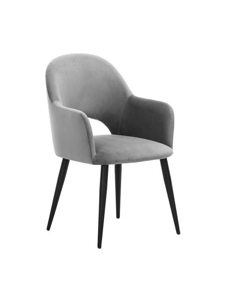 Krzesło z podłokietnikami z aksamitu Rachel, Tapicerka: aksamit (wysokiej jakości, Nogi: metal malowany proszkowo, Szary aksamit, S 55 x G 65 cm