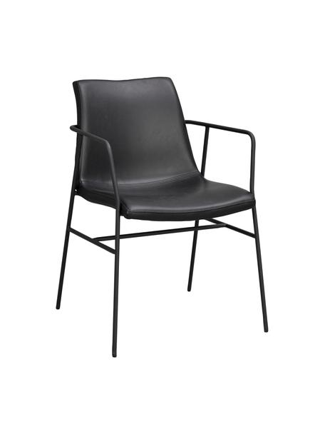 Krzesło z podłokietnikami ze sztucznej skóry Huntingbay, 2 szt., Tapicerka: sztuczna skóra (poliureta, Nogi: metal powlekany, Sztuczna skóra, czarny, S 54 x G 52 cm