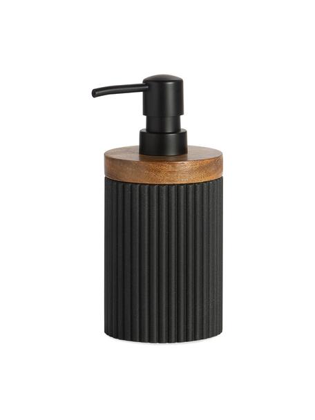 Dozownik do mydła z dekorem z drewna Laura, Tworzywo sztuczne, drewno akacjowe, Czarny, Ø 8 x W 18 cm