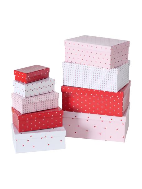 Geschenkboxen-Set Illum, 9-tlg., Papier, Weiß, Rot, Rosa, Set mit verschiedenen Größen