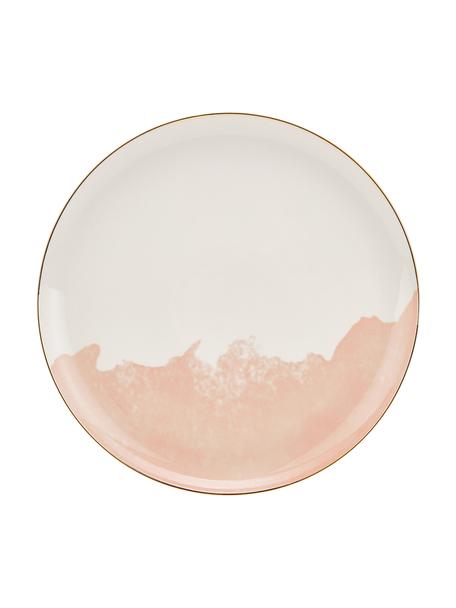 Piatto piano in porcellana con sfumatura e bordo dorato Rosie 2 pz, Porcellana, Bianco, rosa, Ø 26 x Alt. 2 cm