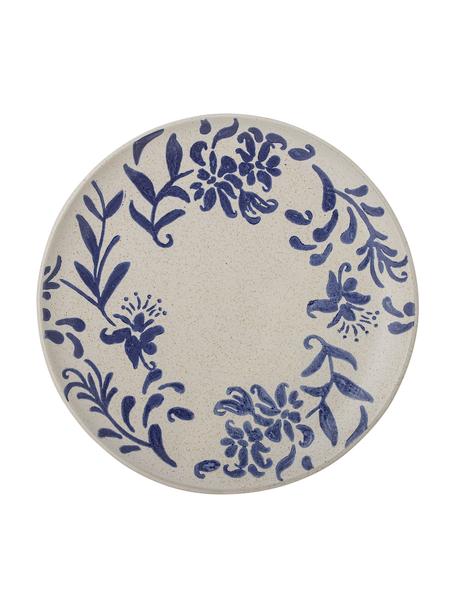 Assiettes plates avec motif floral peint à la main Petunia, 6 pièces, Grès cérame, Beige, tons bleus, Ø 24 cm