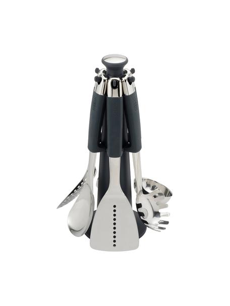 Ustensiles de cuisine avec support Elevate, 7 élém., Acier inoxydable, silicone, Acier inoxydable, noir, Lot de différentes tailles