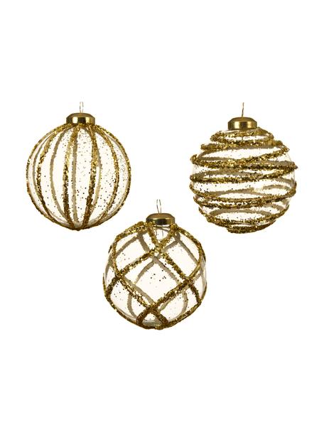 Kerstballen Circles, 3 stuks, Glas, Goudkleurig, transparant, Ø 8 cm