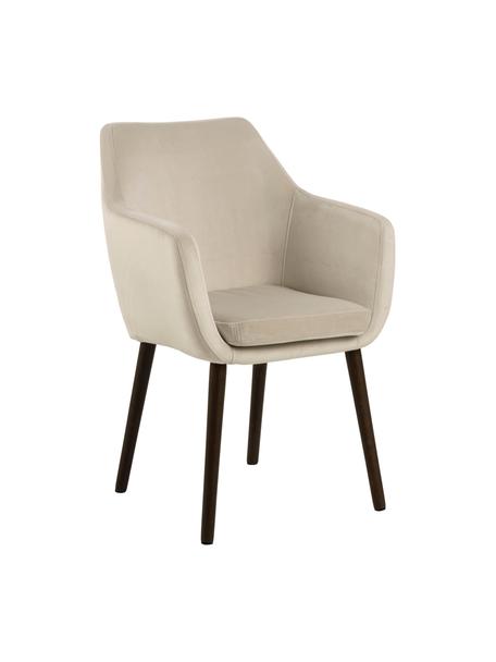 Silla con reposabrazos de terciopelo Nora, Tapizado: terciopelo de poliéster A, Patas: metal recubierto, Terciopelo beige, madera de roble negro pintado, An 58 x F 58 cm