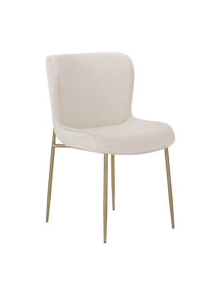 Krzesło tapicerowane z aksamitu Tess, Tapicerka: aksamit (poliester) Dzięk, Nogi: metal malowany proszkowo, Aksamitny beżowy, złoty, S 49 x G 64 cm