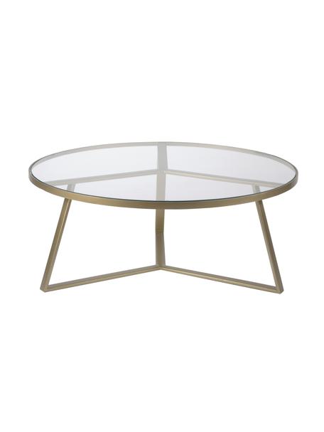 Tavolino da salotto con piano in vetro Fortunata, Struttura: metallo spazzolato, Trasparente, oro, Ø 100 x Alt. 40 cm