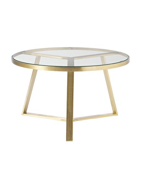 Runder Couchtisch Fortunata, Tischplatte: Glas, gehärtet, Gestell: Metall, gebürstet, Transparent, Goldfarben, Ø 70 x H 40 cm