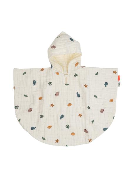 Poncho kąpielowe z bawełny organicznej Sea, 100% bawełna organiczna z certyfikatem GOTS, Ecru, wielobarwny, S 67 x D 50 cm