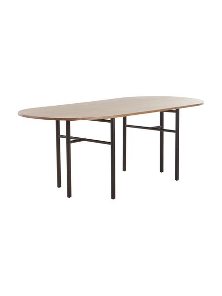 Tavolo ovale in legno di quercia Vejby, Piano d'appoggio: legno di quercia, Gambe: metallo, verniciato, Legno di quercia, Larg. 210 x Alt. 75 cm
