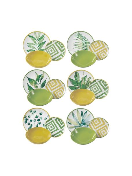Súprava tanierov Botanique, 6 osôb (18 dielov), Zelená, biela, žltá, Súprava s rôznymi veľkosťami