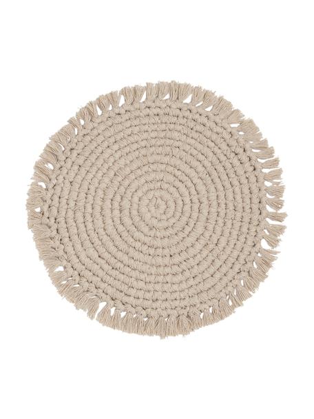 Okrągła podkładka z bawełny z frędzlami Vera, 100% bawełna, Odcienie kremowego, Ø 38 cm
