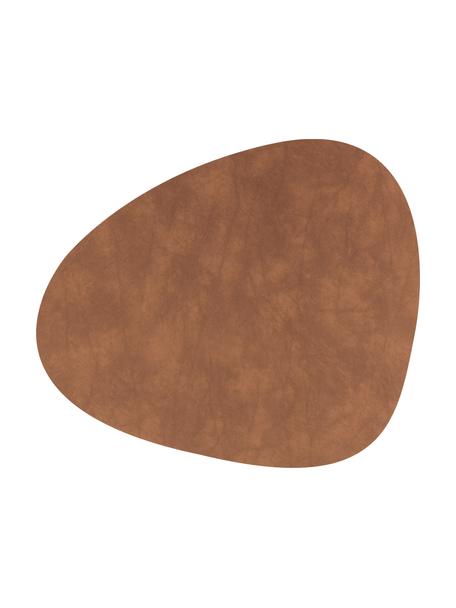 Tovaglietta americana dalla forma asimmetrica in pelle marrone Curve 4 pz, Pelle, gomma, Marrone, Larg. 44 x Lung. 37 cm