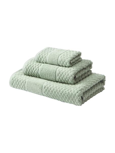 Set de toallas texturizada Katharina, 3 uds., Verde, Set de diferentes tamaños