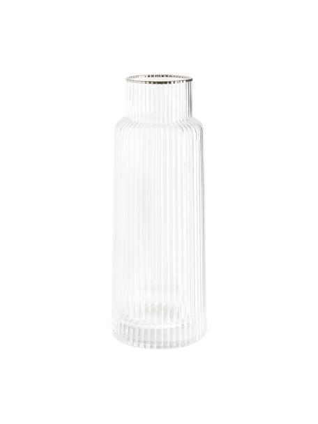 Handgefertigte Wasserkaraffe Minna mit Rillenrelief und Silberrand, Glas, mundgeblasen, Transparent, Silber, Ø 10 x H 25 cm