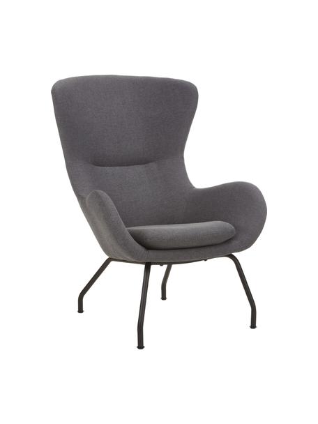 Fotel uszak z metalowym nogami Wing, Tapicerka: 93% poliester, 5% bawełna, Nogi: metal malowany proszkowo, Antracytowa tkanina, S 75 x G 85 cm