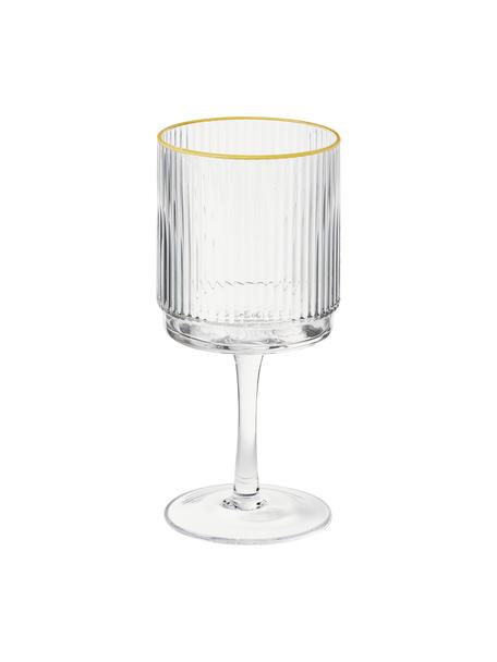 Bicchiere vino rosso fatto a mano con rilievo scanalato e bordo oro Minna 4 pz, Vetro soffiato, Trasparente, dorato, Ø 8 x Alt. 17 cm