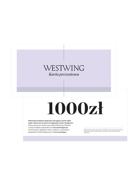 Karta prezentowa, Karta prezentowa z cienkiego papieru, w grubej kopercie, Biały, lila, 1000
