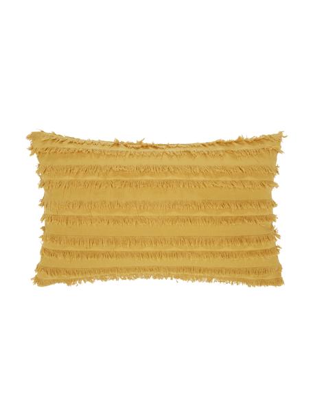 Funda de cojín con flecos Jessie, 88% algodón, 7% viscosa, 5% lino, Amarillo, An 30 x L 50 cm