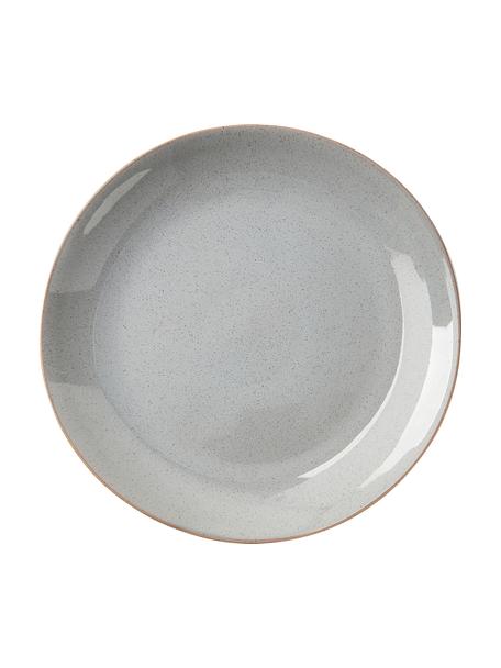 Assiettes plates avec émail réactif Hali, 4 pièces, Grès cérame, émaillé, Bleu-gris avec bord brun, Ø 27 x haut. 3 cm
