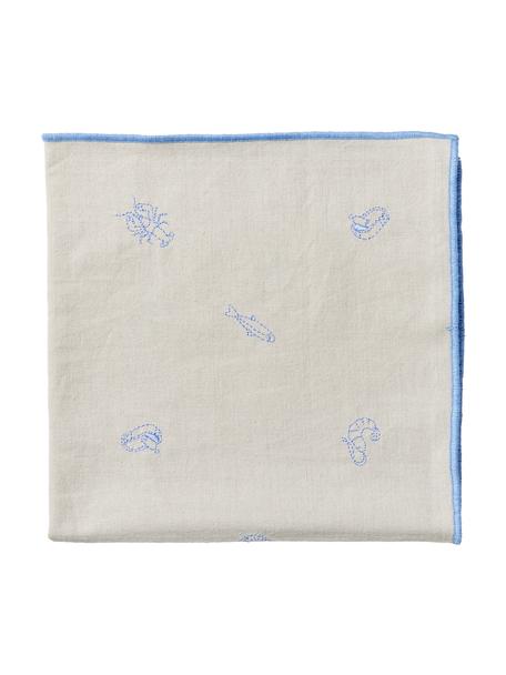 Serviettes en coton avec motif d'animaux marins Sea, 4 pièces, 100 % coton, Beige, bleu ciel, larg. 45 x long. 45 cm