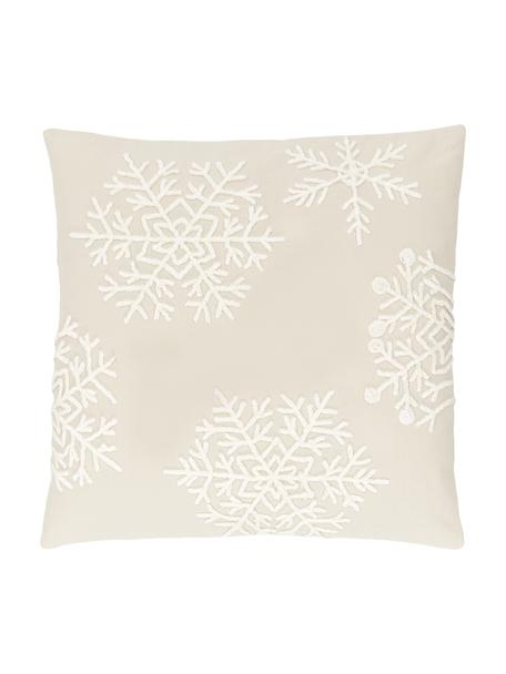 Federa arredo ricamata color beige Snowflake, 100% cotone, Beige, Larg. 45 x Lung. 45 cm