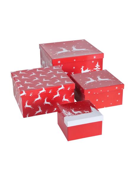 Geschenkboxen-Set Helli, 4-tlg., Papier, Rot, Weiß, Set mit verschiedenen Größen