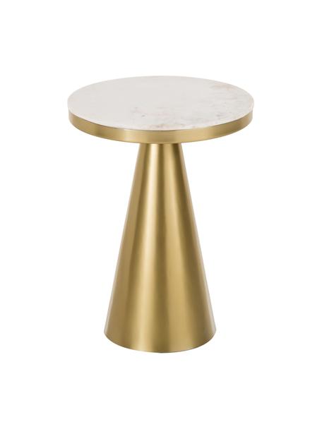 Okrúhly mramorový pomocný stolík Zelda, Bielo-sivá, odtiene zlatej, Ø 41 x V 54 cm