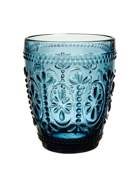 Bicchiere acqua con motivo in rilievo blu Chambord 6 pz, Vetro, Blu, Ø 8 x Alt. 10 cm, 250 ml